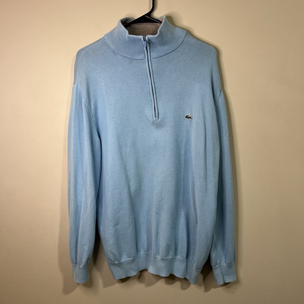 Lacoste Sweater Mens XL 1/4 Zip Sweatshirt Blue Pullover Cotton Size 6